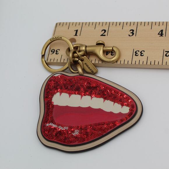 Coach Tom Wesselmann Red Lips Bag Charm Sequin Leather Keychain Pop Art Limited - Picture 4 of 5